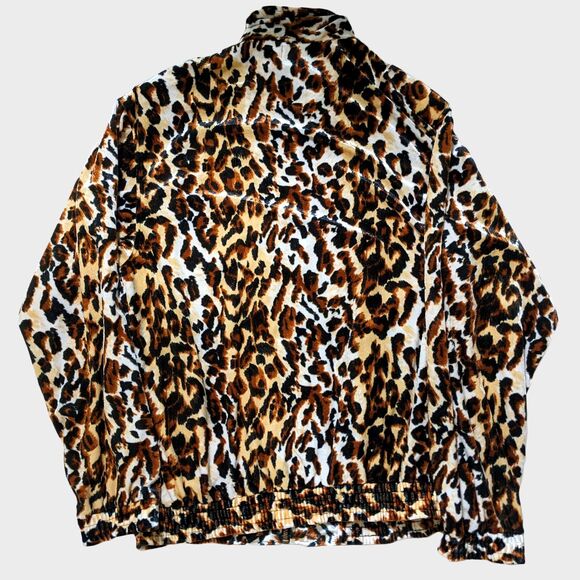 Vintage Anney Leopard Print Jacket Womens L Velour Mob Wife Grandmacore Animal - Picture 2 of 8
